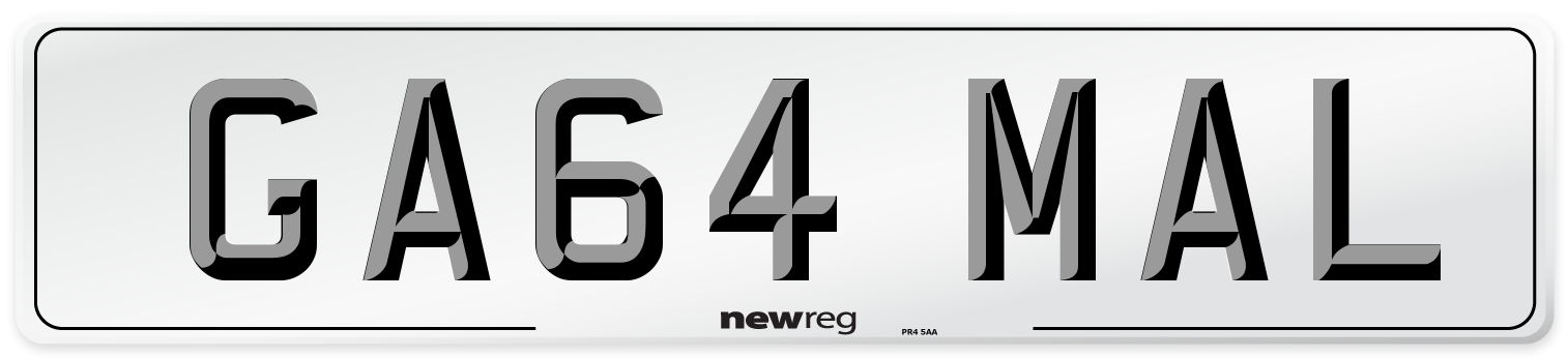 GA64 MAL Number Plate from New Reg